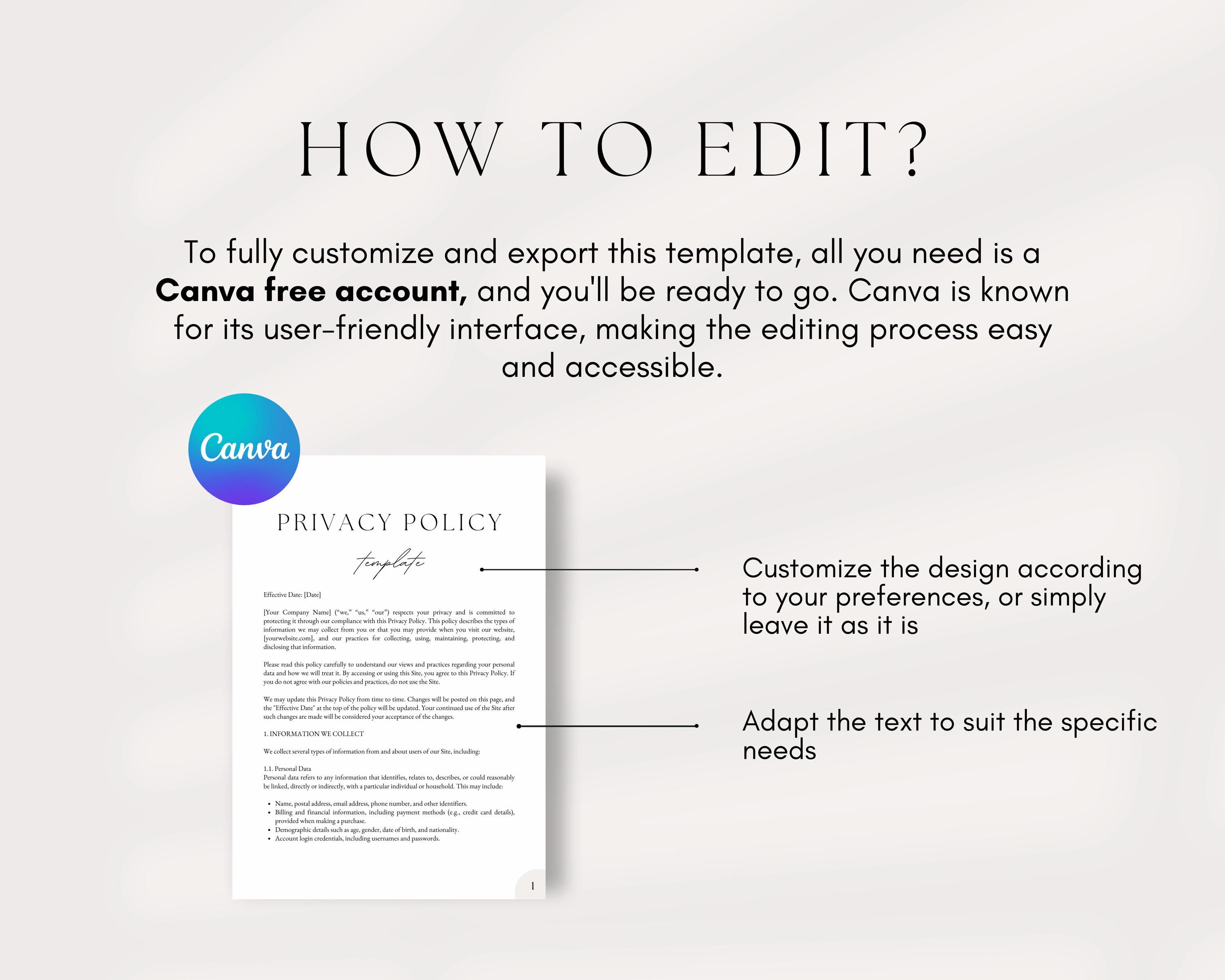 Website Privacy Policy Template, Online Privacy Policy, Data Protection ...