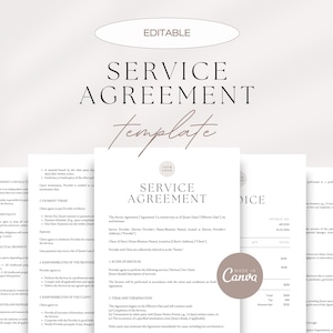 Service Agreement Template, Professional Service Contract Template, Flexible and Adaptable Across Industries, Editable Canva Template