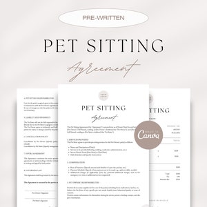 Pet Sitter Contract, Pet Sitter Agreement, Dog Walking Contract, Pet Sitting Forms, Pet Sitter Invoice Template, Editable Canva Templates