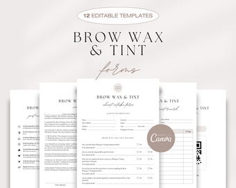 Brow Wax & Tint Forms Bundle, Brow Waxing Consultation Forms, Brow Wax Client Intake Forms, Brow Client Appointments, Brow Canva Templates