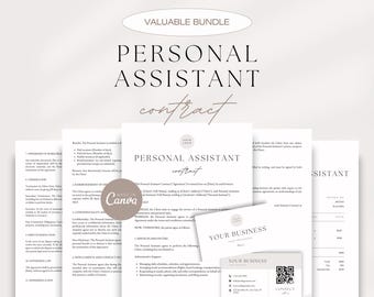 Personal Assistant Contract Bundle, Personal Assistant Services Agreement, Contract Template, Invoice Template, Business Card Template