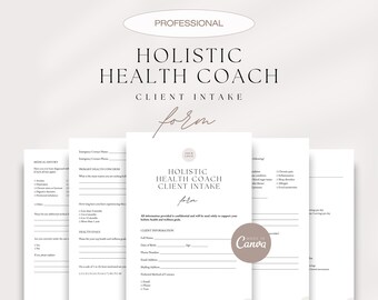May include: A stack of white Holistic Health Coach Client Intake forms. The forms include sections for medical history, health goals, and client information. The text "Holistic Health Coach" is prominently displayed. The word "Professional" is at the top.