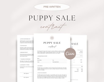 Puppy Sales Contract, Puppy Purchase Agreement, Pet Adoption Contract, Breeder Forms, Pet Sales Contract, Dog Sale Agreement Template