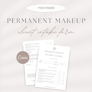 Permanent Makeup Client Intake & Consent Form, PMU Consent Form, PMU Client Intake Form, Editable And Printable PMU Forms, Microblading Form