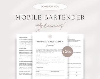Mobile Bar Contract, Editable Bartender Service Agreement, Bartending Contract, Mobile Bar Contract Template, Bartending Invoice Template