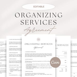 Home Organizer Client Agreement, Professional Organizing Service Agreement, Closet Organizing Services Agreement, Editable Canva Template