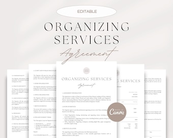 Home Organizer Client Agreement, Professional Organizing Service Agreement, Closet Organizing Services Agreement, Editable Canva Template