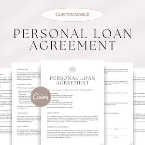 Personal Loan Agreement Template, Customizable Loan Contract, Borrower-Lender Agreement, Individual Loan Agreement Template, Canva Template