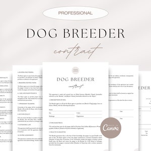 Professional Dog Breeder Contract, Puppy Contract, Pet Adoption Contract, Pet Sales Contract, Dog Sale Agreement, Canva Breeder Templates