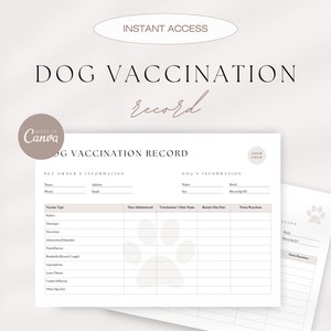 Dog Vaccination Record, Puppy Vaccination Record, Pet Vaccination Form, Puppy Vaccination Chart, Pet Records, Editable Canva Templates