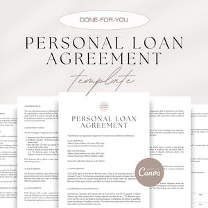 Personal Loan Agreement, Loan Agreement Between Individuals, Simple Loan Agreement, Friend & Family Loan Agreement, Editable Canva Template