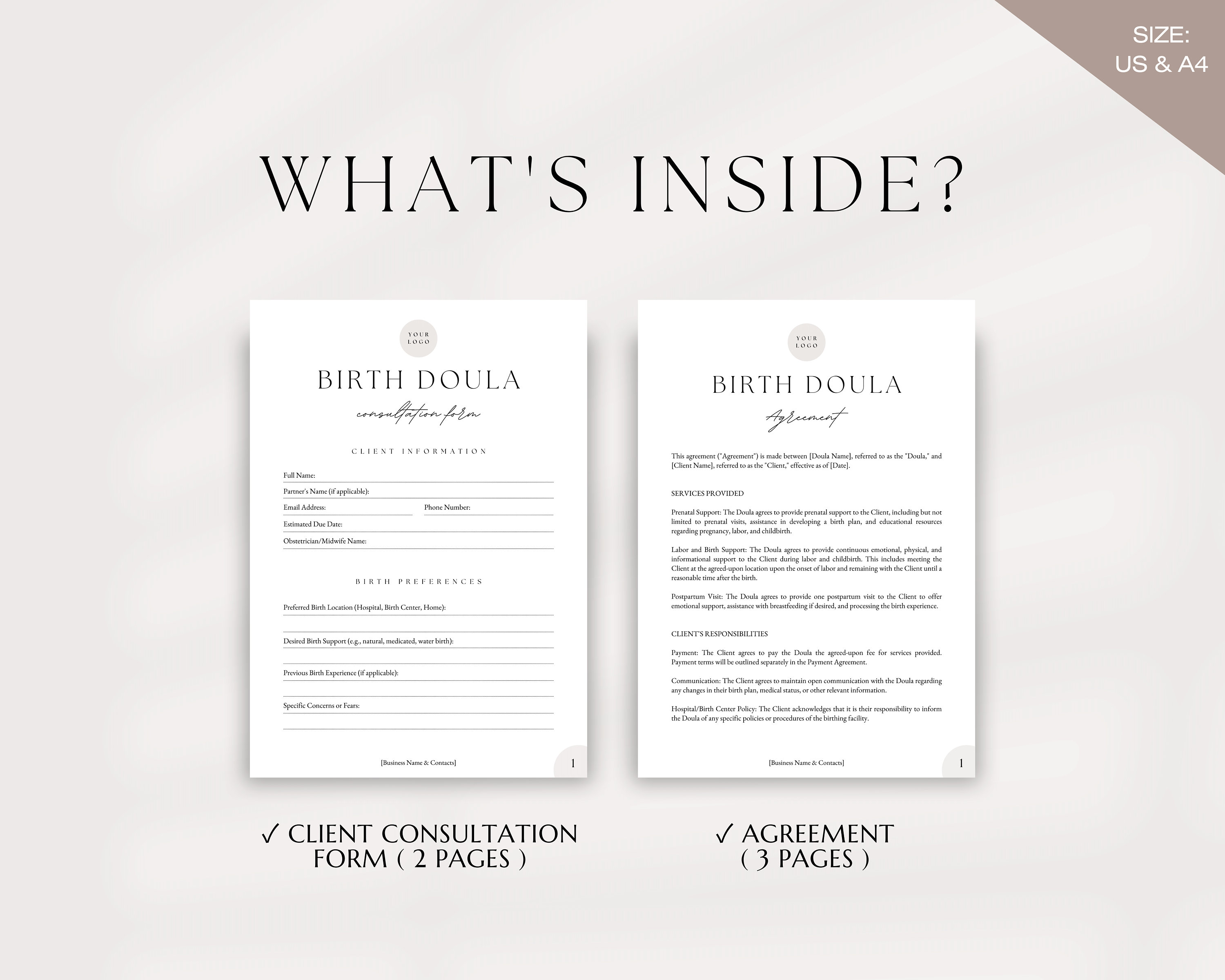Doula Rack Card Examples Birth Doula Forms Bundle, Doula Contract, Doula Consultation Form ...