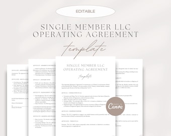 May include: Editable template for a single member LLC operating agreement. The document includes sections for member contributions, distribution, management, banking, and financing. The template is designed for use by businesses organized under the laws of the State of [State].