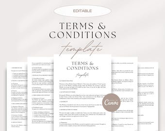 Editable Website Terms and Conditions, DFY Terms of Use, Terms of Service, Site Terms, General Website Terms and Conditions, Canva Template