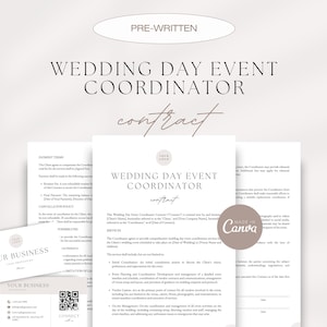 Wedding Day Event Coordinator Contract, Wedding Coordinator Services Agreement, Editable Event Coordinator Contract Template, Instant Access