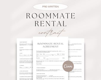 Roommate Rental Agreement Template, Canva Editable (Digital Download)