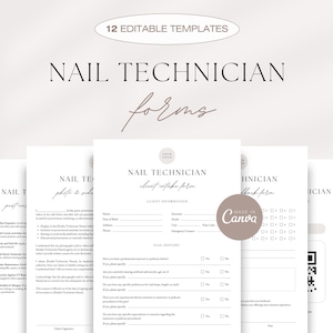 Editable Nail Technician Forms Bundle, Nail Tech Consultation Forms, Nail Client Intake Forms, Nail Aftercare, Appointments Tracker, Consent