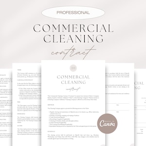 Professional Commercial Cleaning Contract, Cleaning Services Agreement, Commercial Cleaning Canva Templates, Cleaning Invoice Template