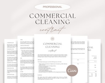 Professional Commercial Cleaning Contract, Cleaning Services Agreement, Commercial Cleaning Canva Templates, Cleaning Invoice Template