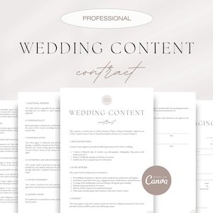 Wedding Content Contract, Professional Wedding Content Agreement, Wedding Content Creator Business Forms, Editable Wedding Media Contract
