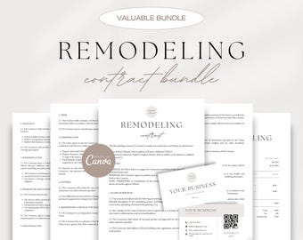 Remodeling Contract Template Bundle: Renovation Agreement, Invoice, Business Card (Canva)