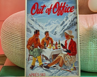 Plakat retro Apres Ski: Przytulna zimowa chata (do pobrania w wersji cyfrowej)