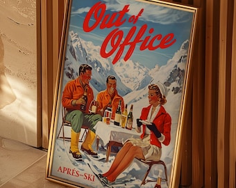 Plakat Apres Ski: Zimowy wydruk w stylu retro do przytulnej dekoracji domku (do pobrania w wersji cyfrowej)
