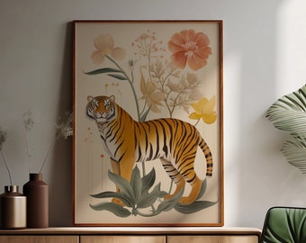 Vintage Tiger Art Print, Boho Jungle Animal Poster (Digital Download)