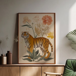 Tiger Print, Cream Poster, Jungle Wall Art, Living Room Decor, Modern Art Print, Boho Wall Art, Cream Trendy Print, Preppy Animal Print Art