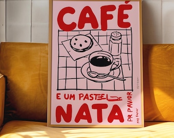 Pastel de Nata Print | Retro Portuguese Coffee Shop Poster | Pink Cafe Art (Digital Download)