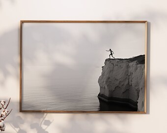 Cliff Jump Black and White Ocean Photography Print (Digital Download)