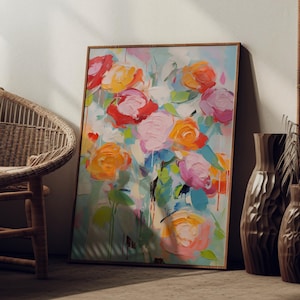 Floral Brush Stroke Art Print: Colorful Wildflower Painting (Digital Download)