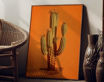 Vintage Cactus Print: Retro Orange Desert Wall Art (Digital Download)