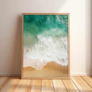 Aerial Beach Print, Turquoise Ocean Waves Photo, Coastal Wall Art (Digital Download)