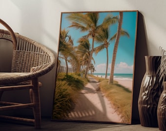 Mittelmeer Palme Strand Druck, Küstenwand Kunst (Digitaler Download)