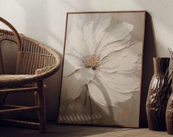 White Flower Textured Wall Print, Modern Minimalist Art (Digital Download)