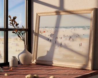 Dipinto a olio vintage sulla spiaggia, arte costiera antica (download digitale)