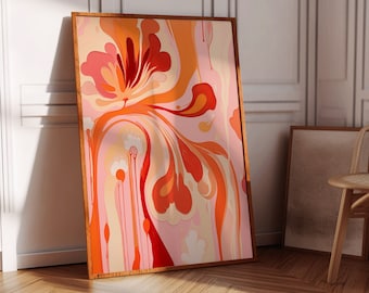 Lámina artística abstracta rosa y naranja, estilo pincelada (descarga digital)