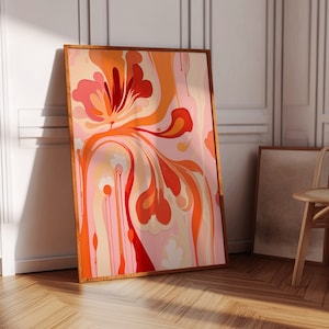Art mural rose et orange Art mural abstrait rose Art rose orange Art du coup de pinceau Décoration murale peinture colorée moderne et contemporaine lumineuse