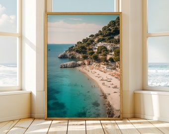 Amalfi Coast Art Print, Mediterranean Beach Illustration (Digital Download)