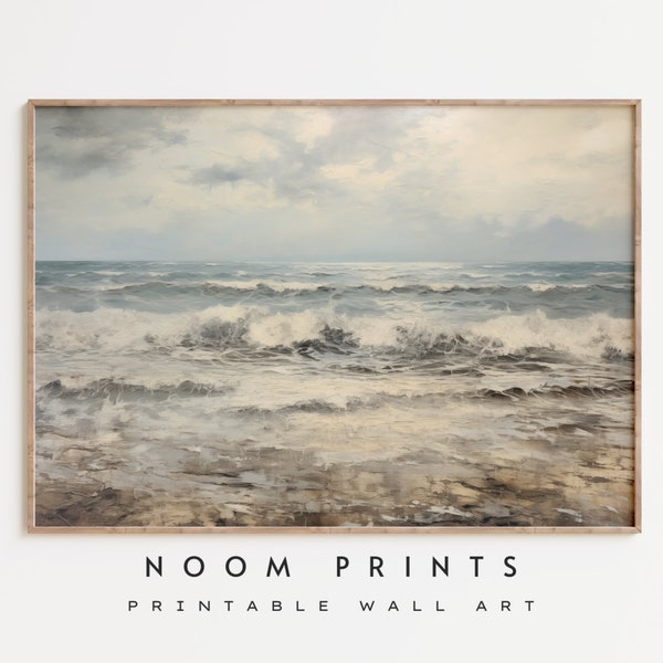 Printable Moody Oil Painting, Ocean Waves Wall Art, Ocean Seascape Painting, Antique Print, Vintage Atmospheric Art, Digital Download Art,