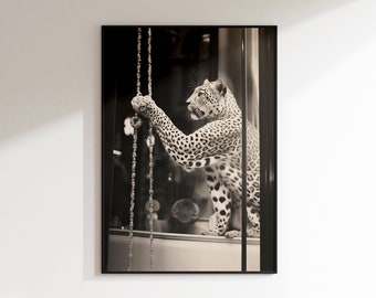 Leopard Shop Window Photo, Black and White Fashion Art (Digital Download)