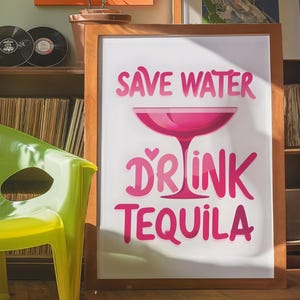 Retro Tequila Bar Cart Print: Funny Pink Quote (Digital Download)