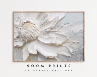White Flower Texture Print, Plaster Effect, Modern Minimalist (Digital Download)