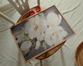 White Flower Textile Painting Print, Modern Plaster Wall Art (Digital Download)