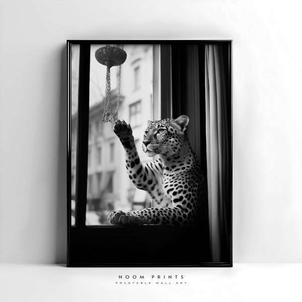 Leopard Shop Window Photo, Cheetah Poster Black and White Art, Vintage Photography, Fashion Photo Wall Art, Digital Download High Definition