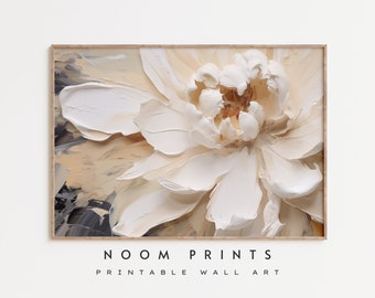 Textured White Flower Print, Plaster Wall Art, Modern Minimalist (Digital Download)
