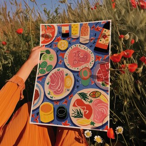 Arte murale da cucina, piatto di carne, dipinto astratto da cucina, Henri Matisse, poster da cucina, stampa italiana, regali per buongustai, piatto da cibo
