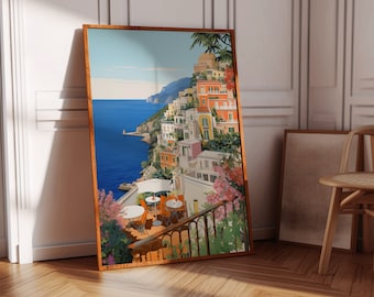 Positano Print, Italian Coastal Art, Amalfi Coast (Digital Download)