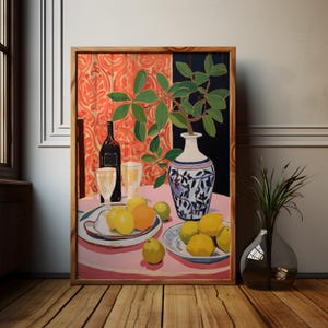 Table Spread Printable Art, Abstract Kitchen Painting, Henri Matisse Art Kitchen Wall Art, Italian Print Foodie Gifts, Red Wine Lemon Poster